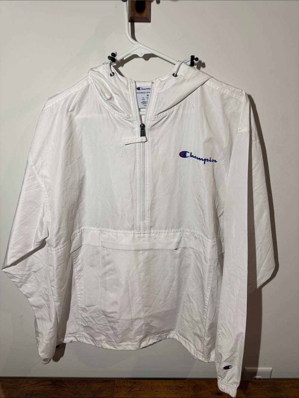 Champion White Hooded Half-Zip Pullover Jacket